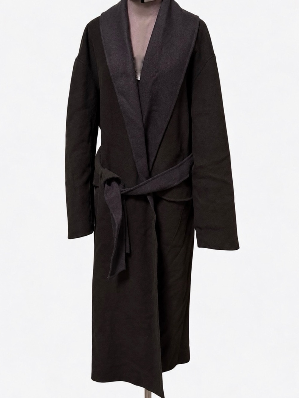Rag & Bone Virgin Wool Maxi Coat Oversized Belted Shawl Collar Black Navy - Picture 3 of 8